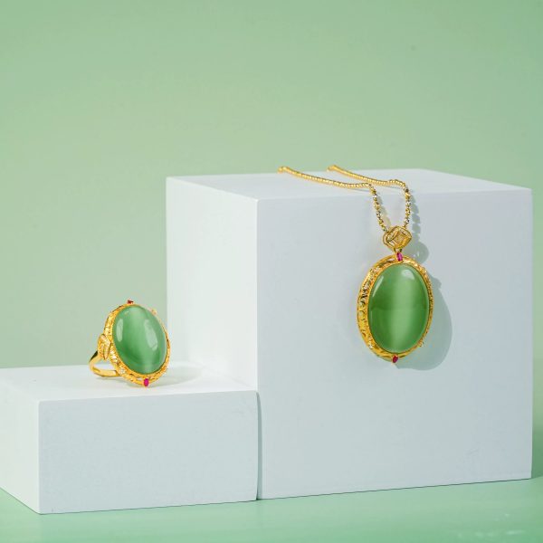 Hetian Jade and Nephrite Fluorescent Ring and Pendant Set - Image 2