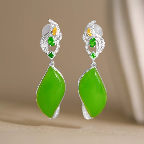 Natural Apple Green Jade Earrings - Image 4