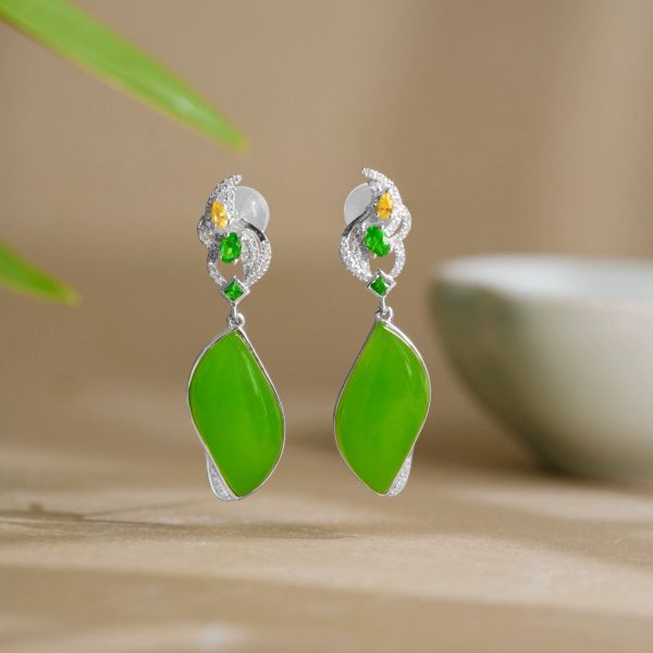 Natural Apple Green Jade Earrings - Image 3