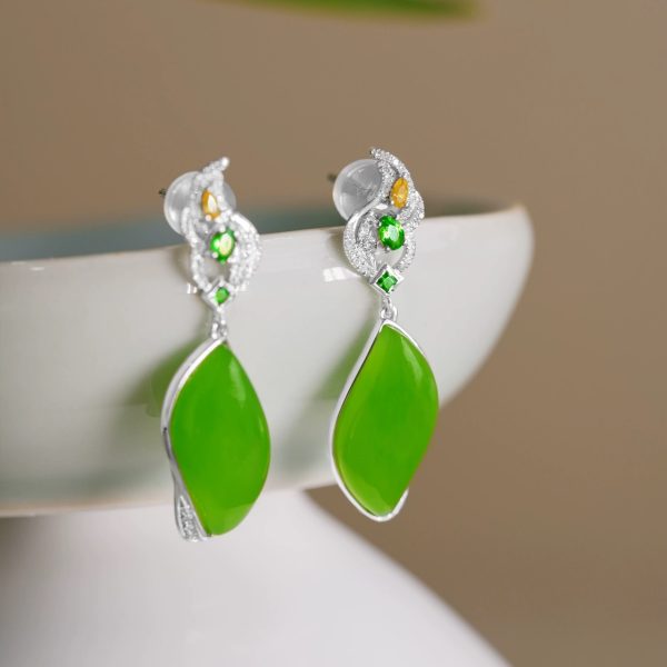 Natural Apple Green Jade Earrings - Image 2